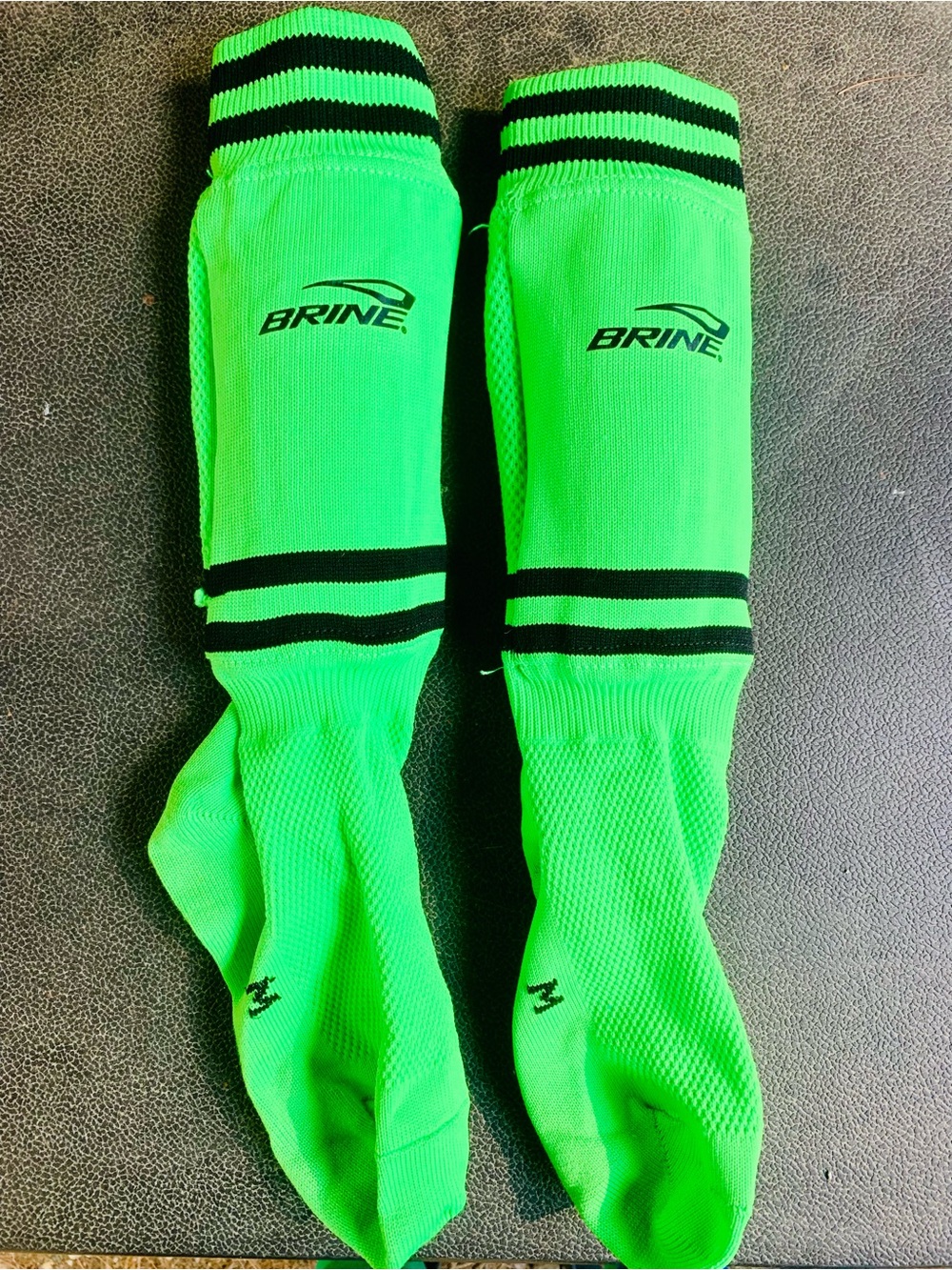 Men's Shin guard High-Visibility Green Athletic Socks with Black Stripes